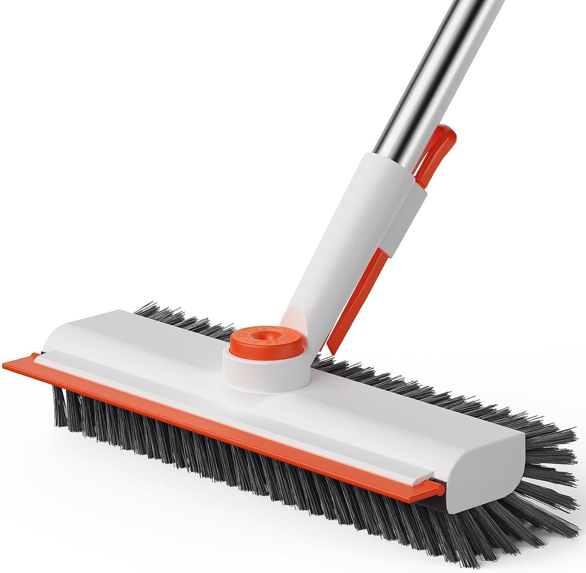 Floor Scrub Brush with Long Handle, 3 in 1 Scrape and Heavy-Duty Stiff Bristle Scrubber Brush Broom for Cleaning Shower Bathroom, Patio, Pool, Garage, Kitchen, Wall and Deck (White)