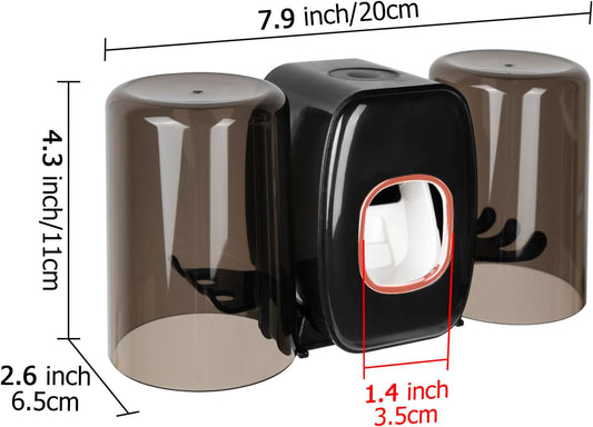 4 Slots Wall Mount Toothbrush Holder with Cover, Self Adhesive Toothbrush Storage Organizer for Shower, Toothbrush Hanger with 2 mouthwash Cups for Bathroom, Medicine Cabinet, Dorm (Black)