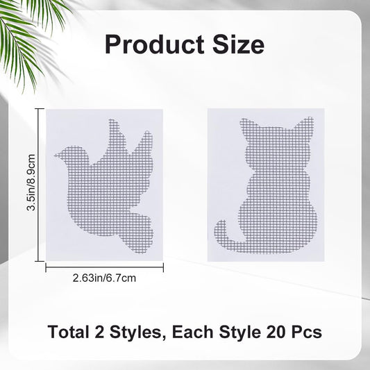 GORGECRAFT 40Pcs 2 Styles Door Window Screen Repair Patches Self-Adhesive Fiberglass Cat Pigeon Mesh Screen Repair Sticker Covering for Repair Holes Tearing Net Windows Screen 3.5 x 2.6 inch