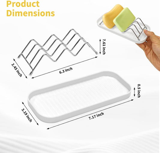 Soap Holder for Shower, Soap Dish for Shower, Holds 2 Bars, Self Draining Stainless Steel Rack with Drip Tray for Bathroom Counter and Kitchen Sink