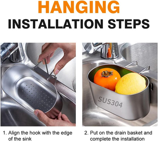 Stainless Steel Sink Drain Strainer Basket, Kitchen Food Catcher Sink Strainer Basket, Hanging Colander Drain Basket for Filter Kitchen Waste and Wash Vegetables Fruits(COLOR:silver)