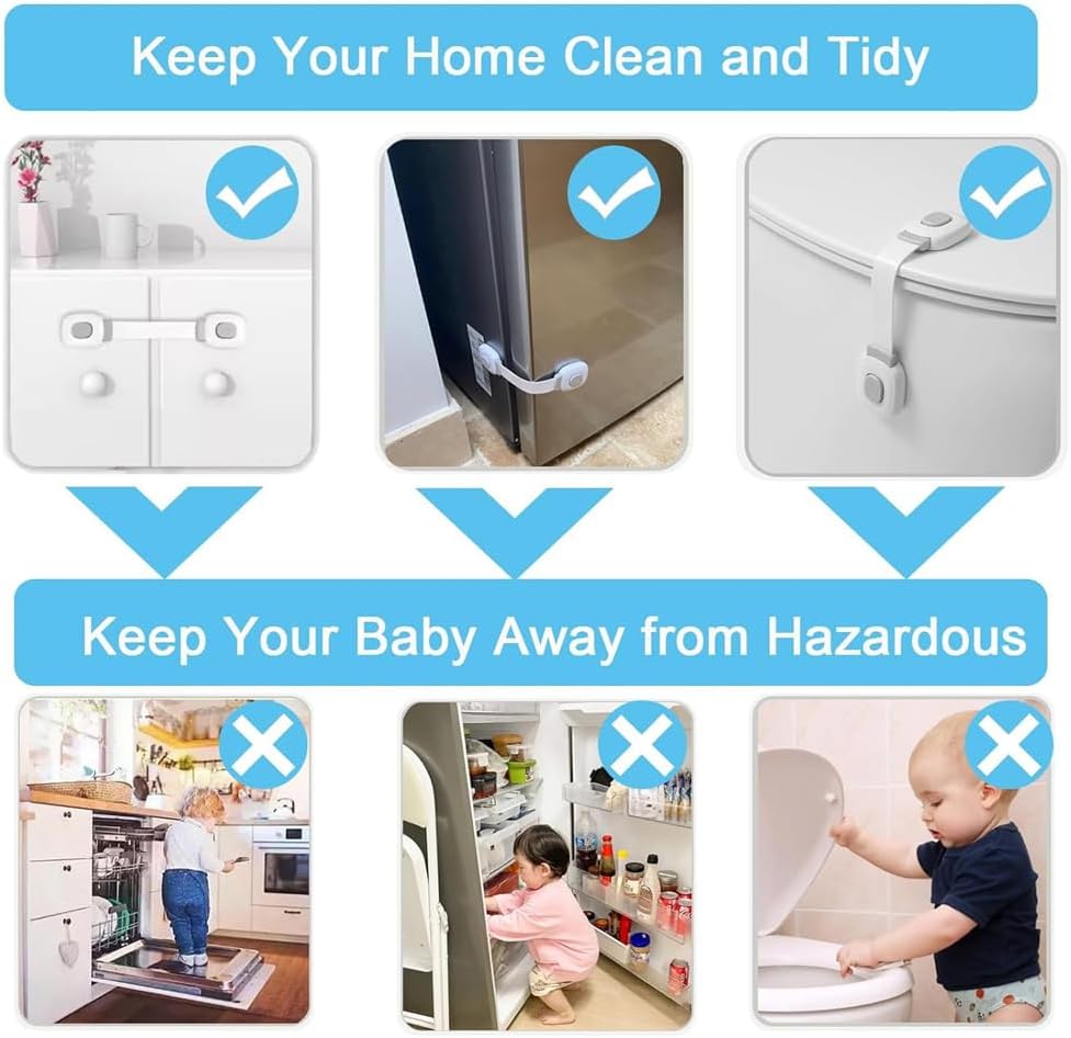 2 Pack Cabinet Locks Safety Cabinet Proofing Safety Strap Locks Adhesive Drawer Fridge Ovens Door Toilet Latches No Drill Multi-Purpose for Furniture Kitchen Grey