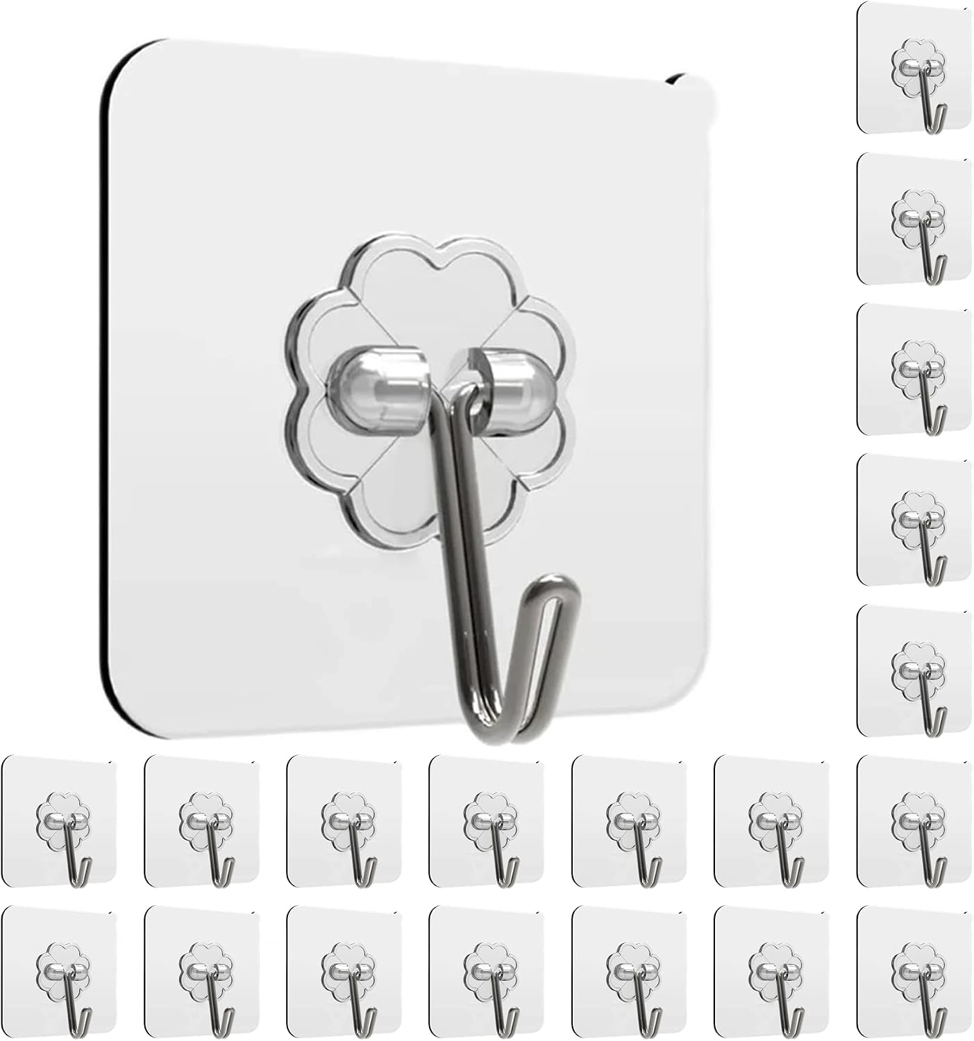 Adhesive Hooks, 24 Pack Heavy Duty Sticky Hooks, Transparent Removable Adhesive Hooks for Hanging, Wall Hooks Can be Used for Kitchen Bathroom Shower Outdoor Home Improvement, Waterproof and Rustproof