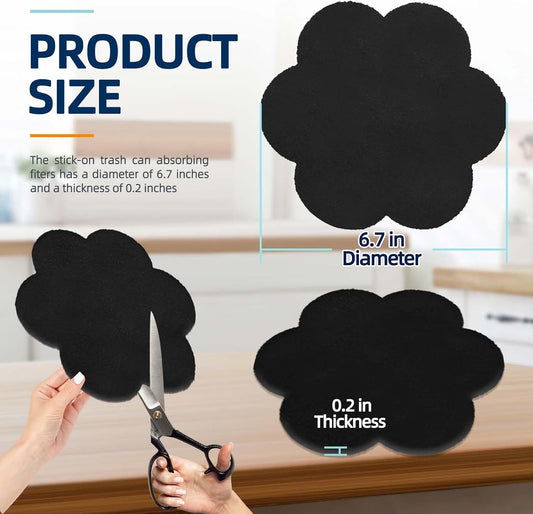12pcs Trash Can Odor Absorbing Filters: Activated Charcoal Deodorizer Sheet | for Kitchen Trash Can, Compost Bin, Diaper Pail, Garbage Can - Air Freshener - 6.7" Flower Shape