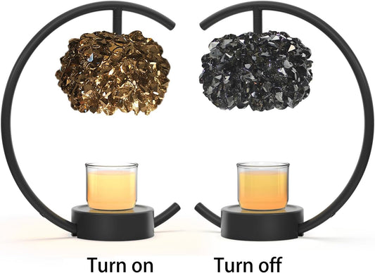 Yeuslor Gold Candle Warmer Lamp for Jar Candles with Adjustable Brightness&Timer,Handcrafted Crystal&Wooden Base, Luxurious Design,Home Decoration Electric Candle lamp(C-Shaped)
