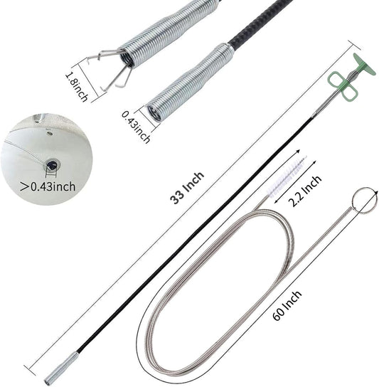 Upgraded 35 Inch Flexible Grabber Claw Drain Snake Hair Remover & 60 Inch Long Flexible Tube Cleaning Brush Sink Drain Cleaner for Sink, Shower, Bathtub Cleaning