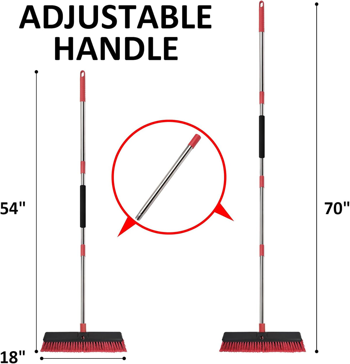 18”Push Broom with 70” Long Handle Heavy Duty Outdoor Broom for Cleaning Shop Garage Driveway Patio Deck Concrete Floor Sweeping