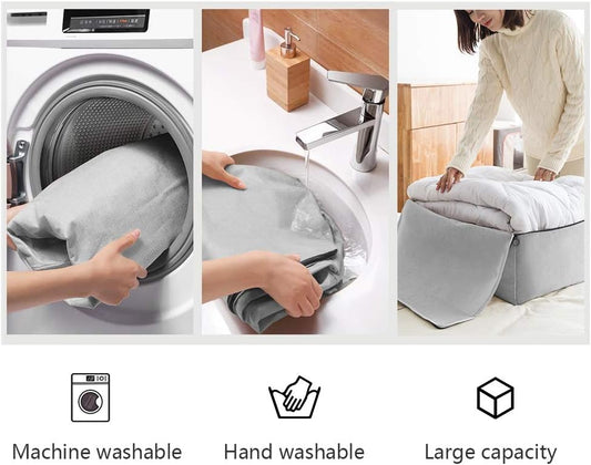 2-Pack Heavy Duty Canvas Cotton Storage Bags for King/Queen Duvets | Soft & Breathable | 3-Zip Opening, Dust Proof Blanket Organizer Bag | 23.6 * 8.7 * 17.7inches