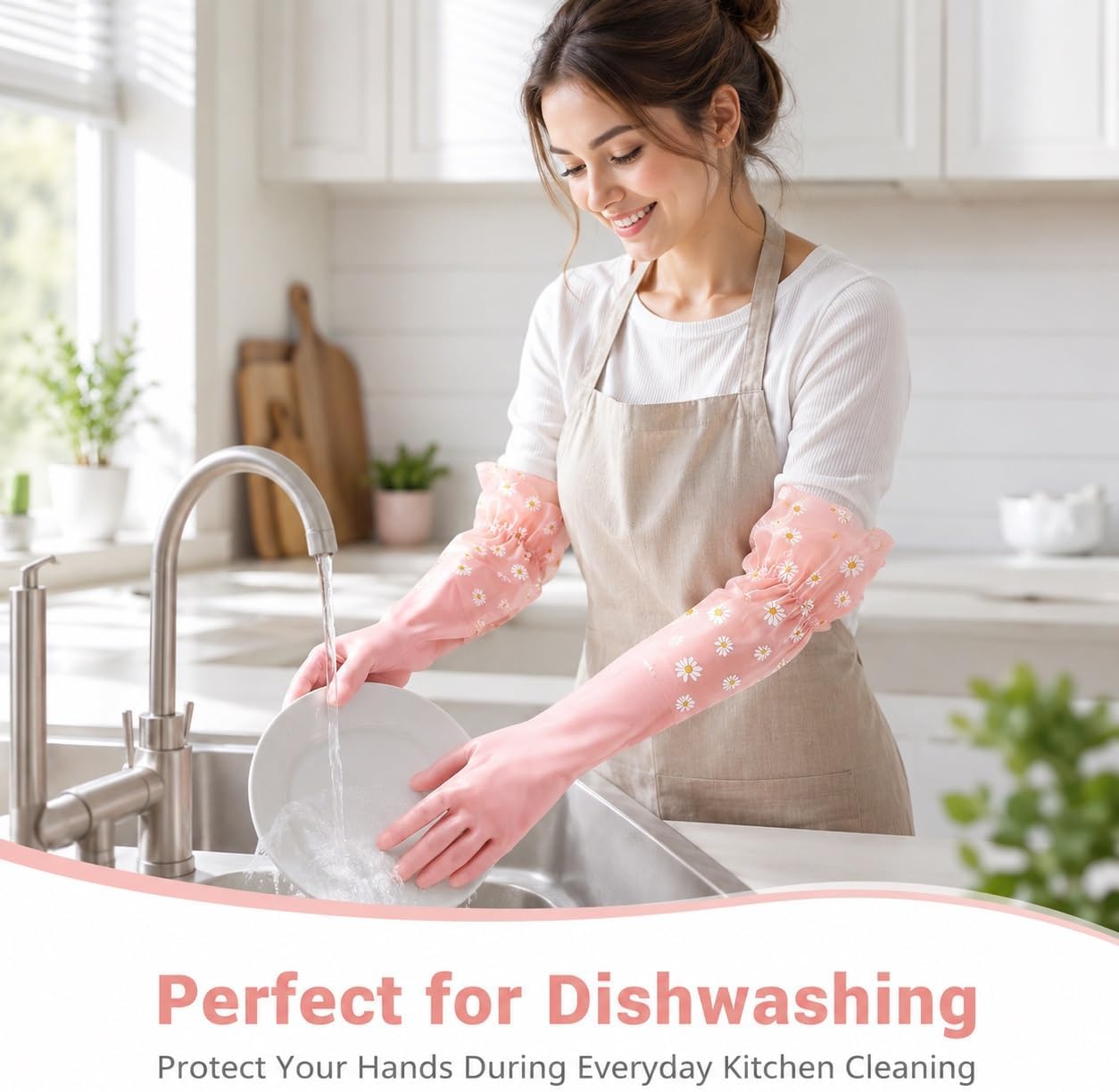 Dishwashing Cleaning Gloves Waterproof Tear-Resistant Household Rubber Cleaning Gloves with Long Elastic Cuffs