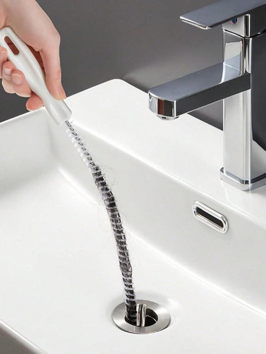 3 Pcs Flexible Plastic Drain Clog Remover Tool Kit 25 Inch Hair Snake Catcher with Long Pipe Cleaning Brush for Bathroom Sink Bathtub Shower Kitchen Plumbing Relief (White)