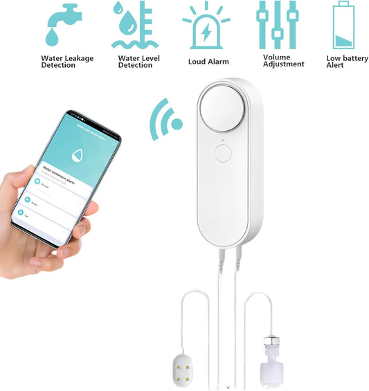 Mengshen WiFi Water Leak & Water Level Detector | 2-In-1 Tuya Smart Sensor, Loud Volume APP Alert Monitoring, 6.5 Feet Detection Line, For Swimming Pool Fish Tank Aquarium