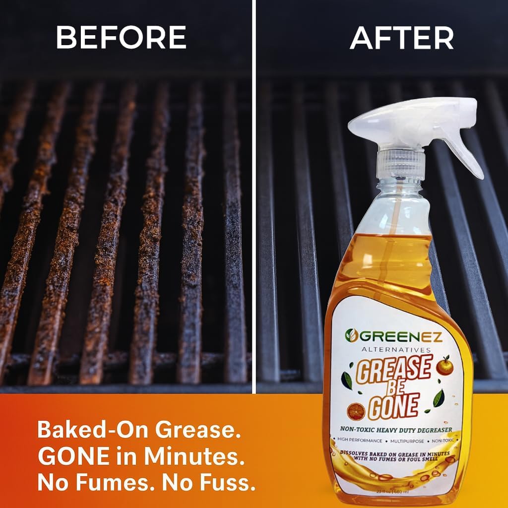 GREASE-BE-GONE | Citrus-Powered Kitchen Degreaser Spray | Dissolves Baked-On Grease & Oil | Pure & Safe Formula for Ovens, Stoves, Air Fryers, BBQ Grills | No Fumes or Odors (23 oz)