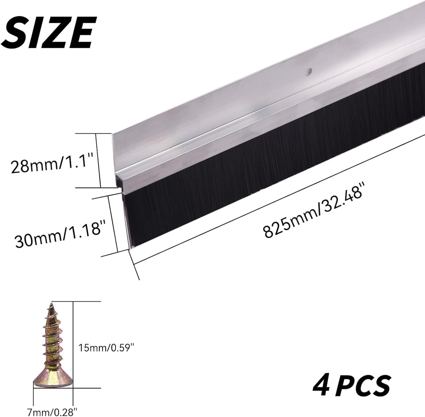 2Pack 30 inch Door Bottom Sweep for Exterior Doors with 1.1 inch PP Soft Brus, H-Shape Aluminum Dustproof Bottom of Door Weatherstrip, Silver