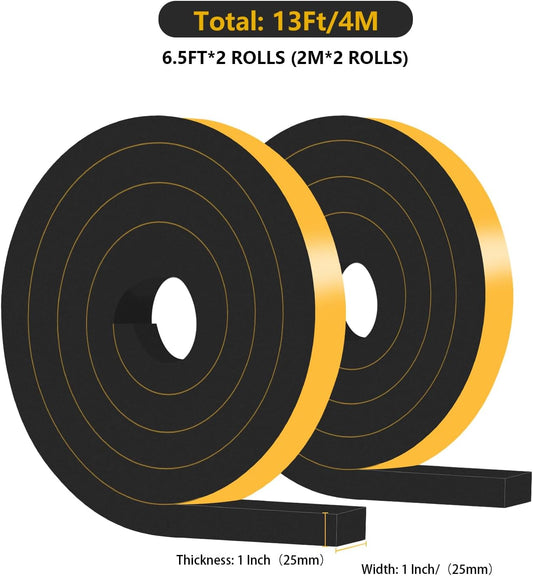 Weather Stripping Door Seal,Weather Stripping,Soundproof,Cold Insulation,High Density CR Foam Insulation Tape for Door, Front Door Frame, Windows,Sliding Door (Black, 1/2 in x 1/4 in x 13Ft) - Colors A