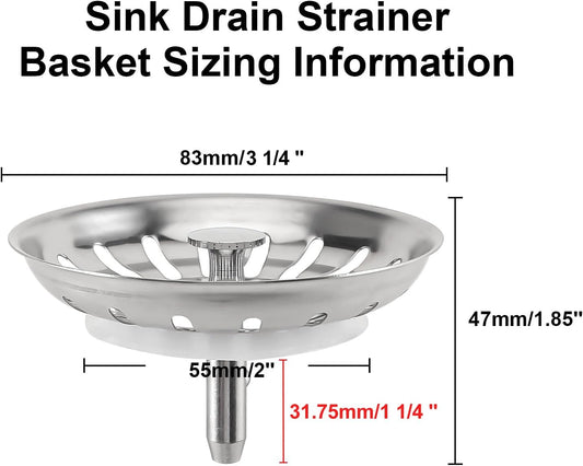 2pcs Kitchen Sink Drain Basket, 3 1/4 '' 304 Stainless Steel Drainage Filtration Basket with Handle for Kitchen Sink Strainer Replacement