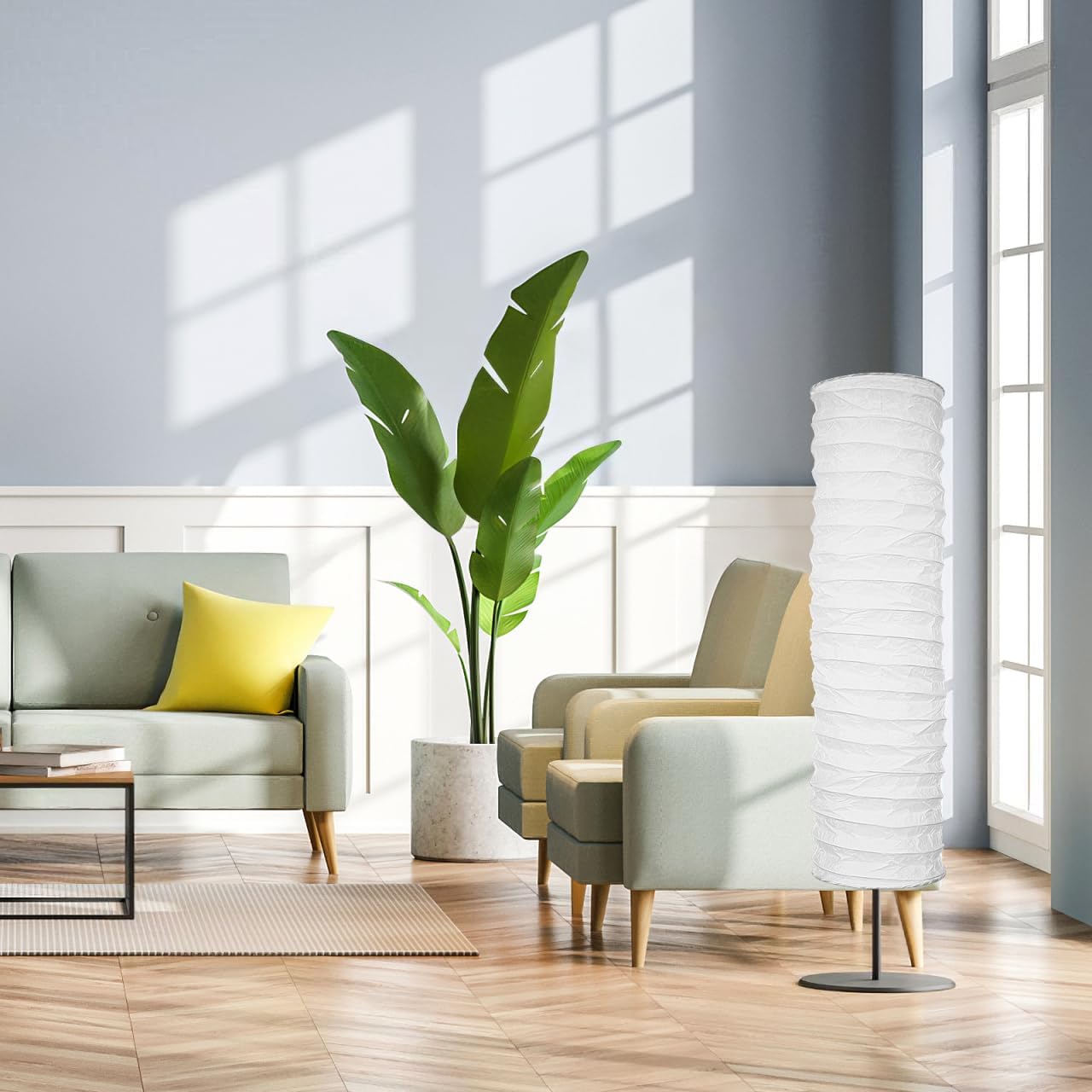 Abaodam Paper Floor Lamp Shade Replacement Foldable Standing Lampshade Japanese Style Paper Floor Light Cover Lamp Shield Barrel Chandelier Protector for Home Hotel