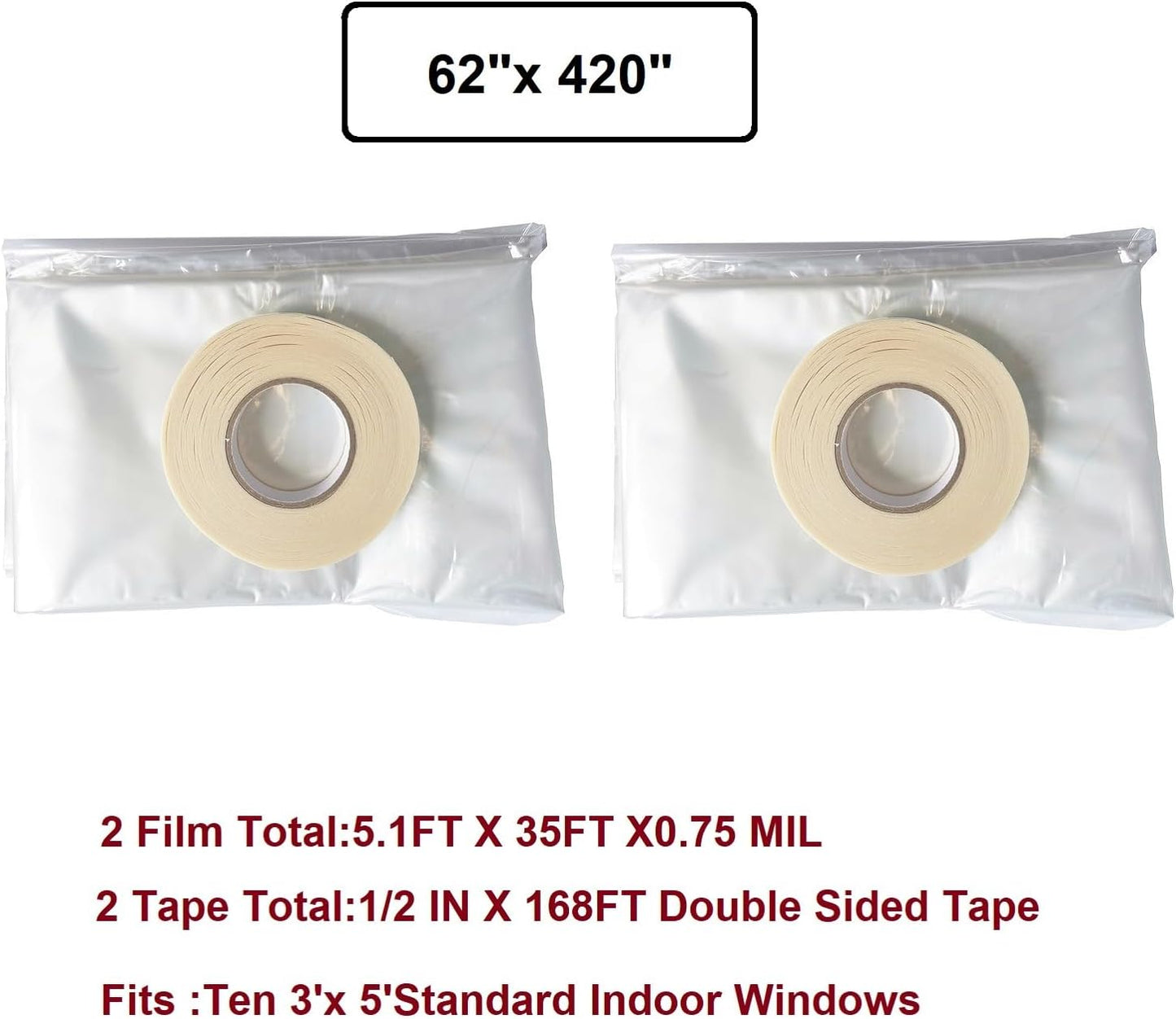 Insulating Film Window Kit to Keep Cold Out Window Shrink Film Insulator Kit (5 Windows)
