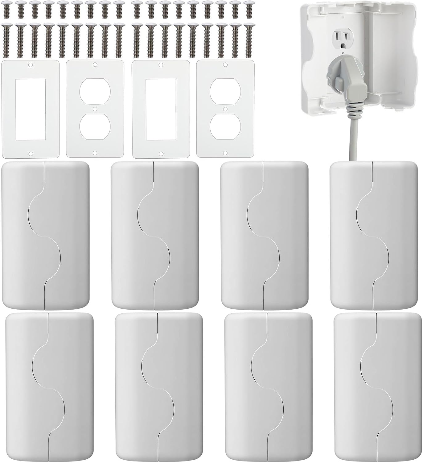 Tellegloww 4 Pack Safety Outlet Cover Box Wall Outlet Cover for Baby Proofing Extra Large Electrical Plugs and Adapters Receptacle Box Receptacle Protector with Childproof Lock & Cable Management