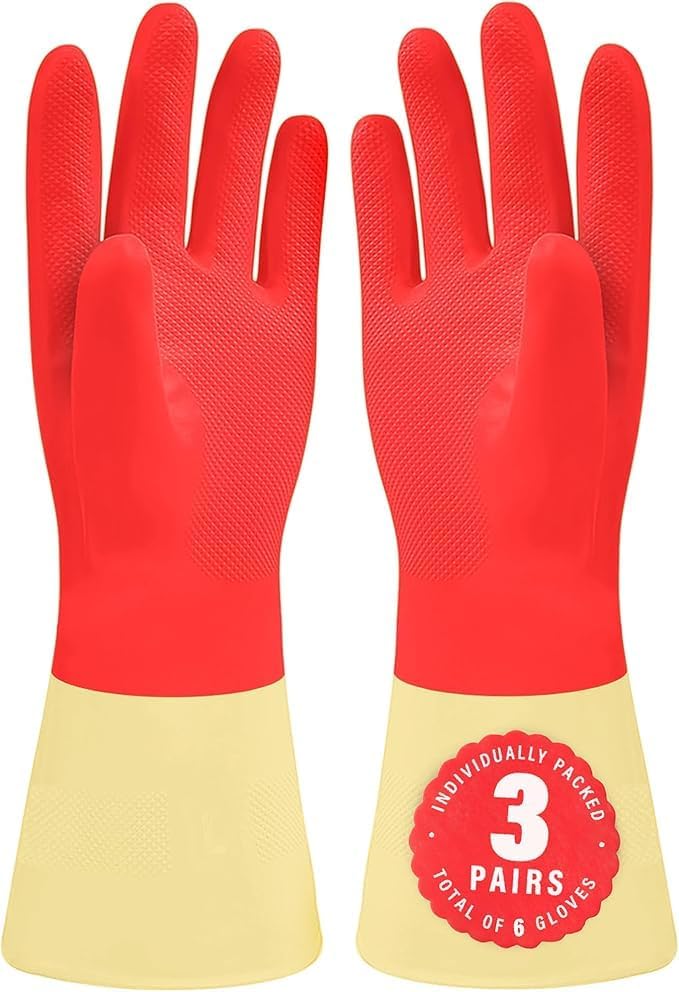 SteadMax Red Cleaning Gloves, Supreme Durability, Natural Rubber Latex Gloves