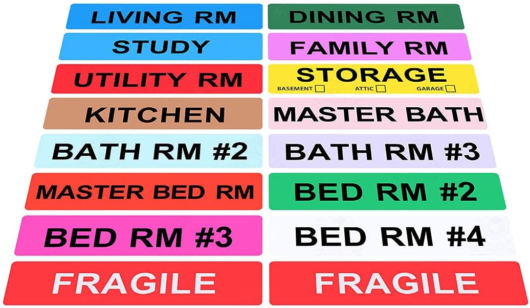 Shop4Mailers Home Moving Color Coded Labels Stickers - 800 Count - 16 Rolls - 50 Labels Per Roll (1 Set)
