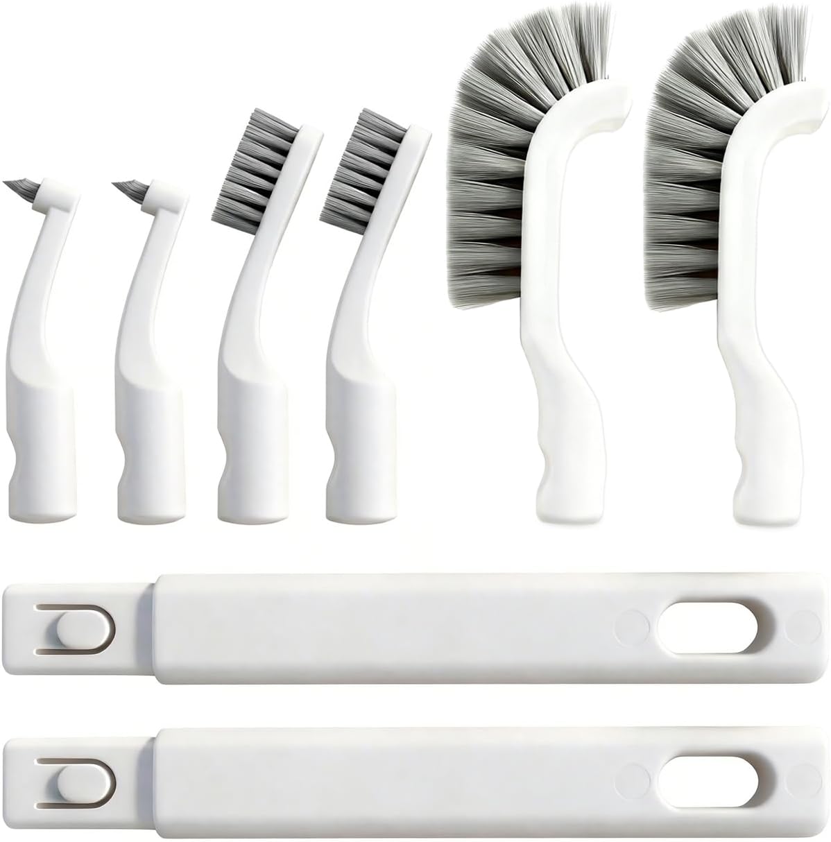 Small Scrub Brush, Hard Bristle Crevice Cleaning Brush Set with 6Pcs Brush Heads & 2Pcs Handles, Multifunctional Grout Scrubber Tools for Kitchen, Bathroom, Sink, Corner, Mug and Blender