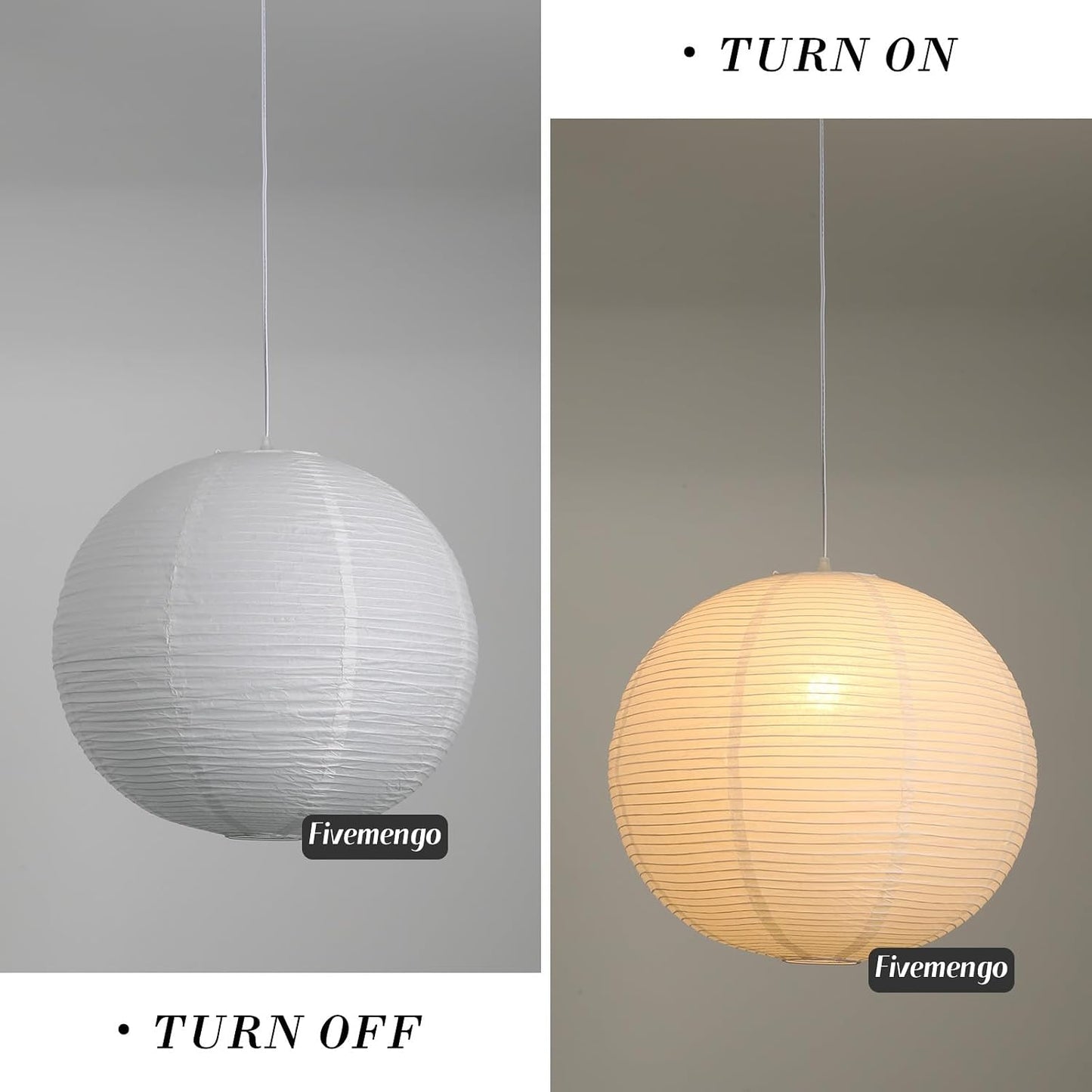 Paper Lantern Lamp Plug in Hanging Lamp 23.6in Off-White Rice Paper Pendant Light with 19.7FT Cord Large Globe Japanese Japandi Wabi Sabi Chandelier for Dining Living Room Bedroom 1 Pack