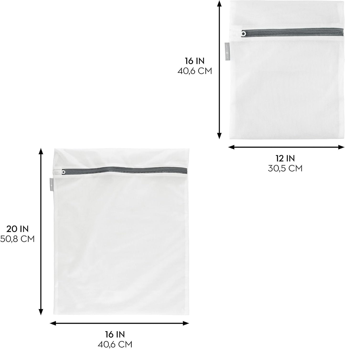 iDesign Mesh Laundry Bags with Built in Zipper for Cleaning Delicates– Set of 2, 1 Medium and 1 Large Bag, White