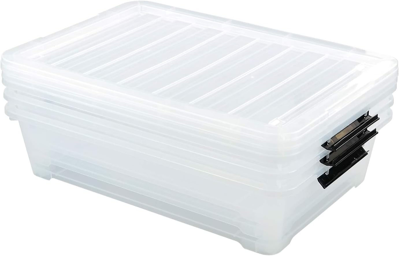4-Pack 20 Quart Clear Under Bed Plastic Storage Bins with Wheels | Under Bed Storage Box, Locking Latch Lid, Easy-Glide Wheels, for Bedroom, Bathroom, Garage, and Office Organization