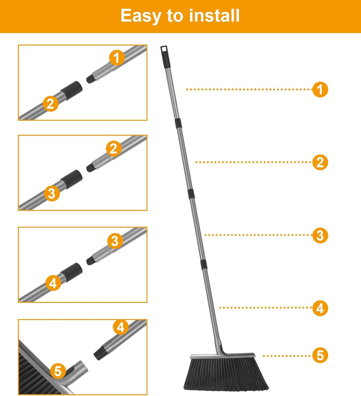 KeFanta 4 Packs Outdoor Broom Heavy Duty with 55" Long Handle, Commercial Brooms for Sweeping Indoor Courtyard Restaurant Garage Patio Decks Mall Market Kitchen Office Lobby Shop