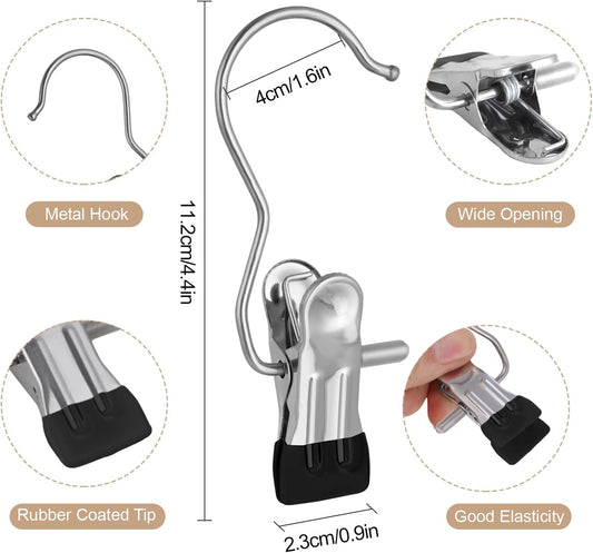 50PCS Space-Saving Clothespin Hat Pants Storage Hanging Travel Hook, Portable 360° Rotating Stainless Steel Hanging Hook Clips Towel Clips,Laundry Hooks Hanging Clips with Clips for Home and Travel