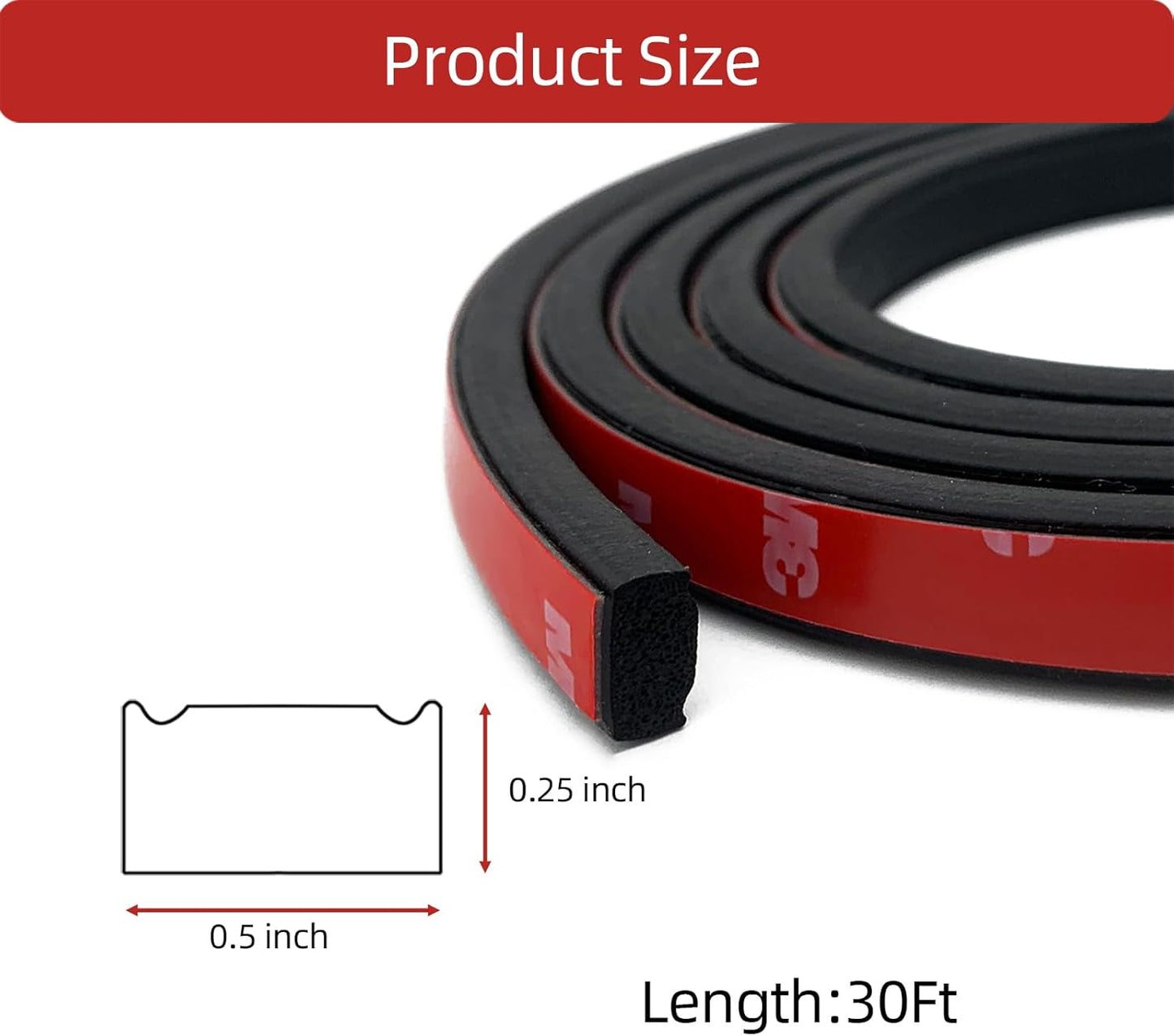 Foam Rubber Seal Strip, Self-Adhesive Rectangle EPDM Rubber Weather Stripping for RV, Boat, Auto, Truck, Marine, Garage Doors/Window and More, W:0.5"; H:0.25",13FT