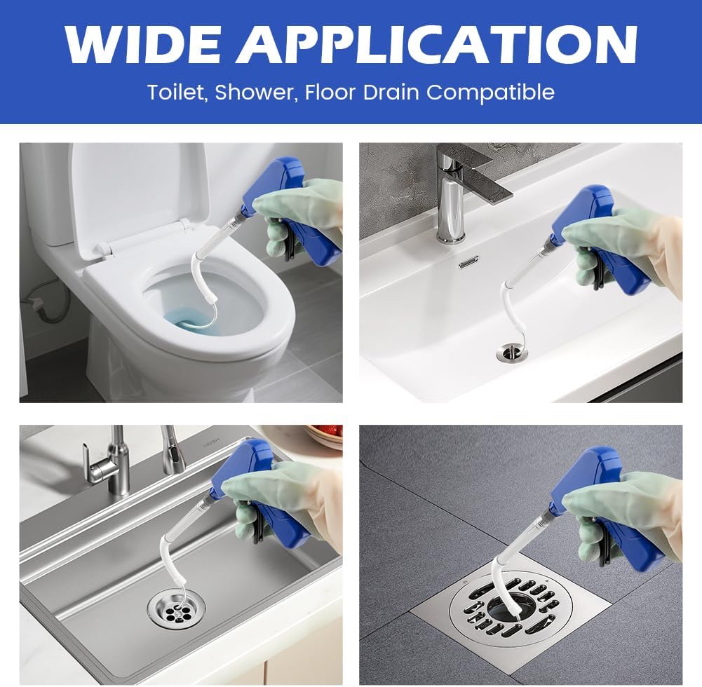 Toilet Snake Drain Auger with Gloves, 51-Inch Flexible Spring Plumbing Auger, Heavy-Duty Clog Remover for Hair & Debris, Drain Cleaning Tool for Bathroom Drains, Kitchen Sink and Toilet