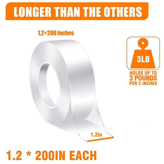 ANLOKE Double Sided Tape Heavy Duty, 1.2 Inchx 200 Inch ,Extra Large Nano Double Sided Adhesive Tapefor Walls, Carpets, and Posters - Removable Reusable, Washable,(16.65FT)…