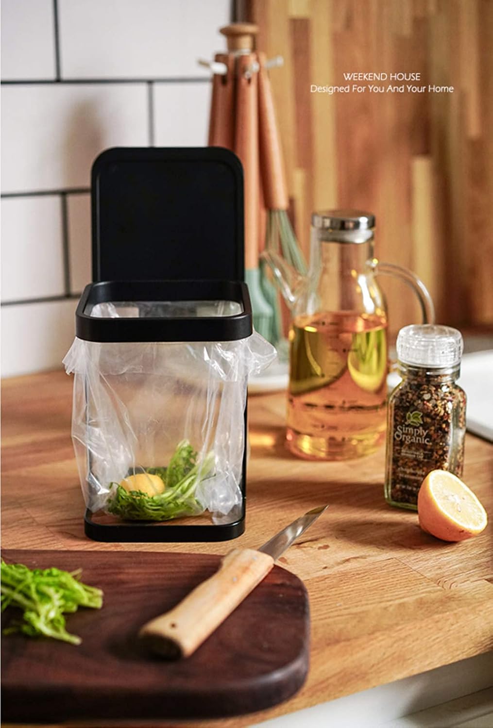 Metal Countertop Trash Can Garbage Bag Holder for Home Kitchen (Black) …