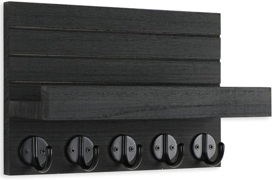 Lwenki Key Holder for Wall, Decorative Key and Mail Holder with Shelf Has Large Key Hooks for Bags, Coats – Paulownia Wood Key Hanger with Mounting Hardware (9.8”W x 6.7”H x 4.2”D) (Brown)