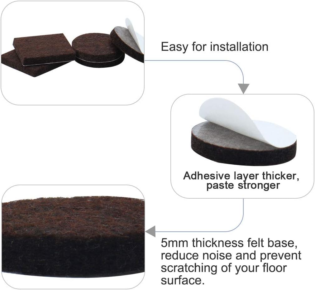 uxcell 40pcs Furniture Pads Round 1 1/4" Dia Self-stick Non-slip Anti-scratch Felt Pads Floors Protector Dark Brown