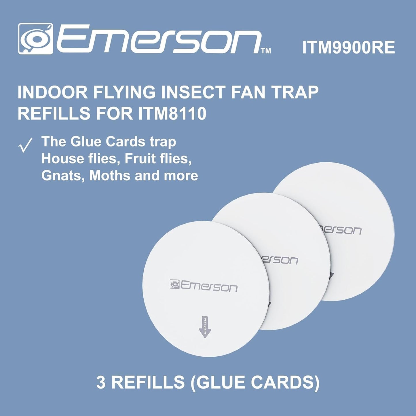 Emerson ITM8110 Indoor Portable Flying Bug Catcher with UV LED light & Fan Suction, 24/7 Mess Free Alternative for Catching Flies, Fruit Flies, Moths, Gnats & More - Includes 3 Replacement Glue Boards