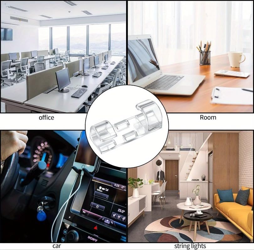 100pcs Clear Adhesive Cable Clips for Desk and Wall, Durable PC Cord Organizer Clips for Office, Home and Car, Strong Self-Adhesive Wire Management Clips for Ethernet, Charging Cables and Power Cords