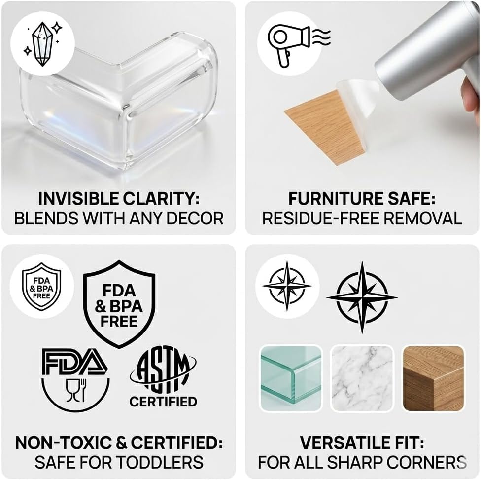 Extra Large & Ultra-Safe Baby Corner Protector Guards - 16-Piece Transparent Table Corner Protectors for Furniture, Super Strong Adhesive, Easy to Install Child Safety Set (Transparent, L-Shaped)