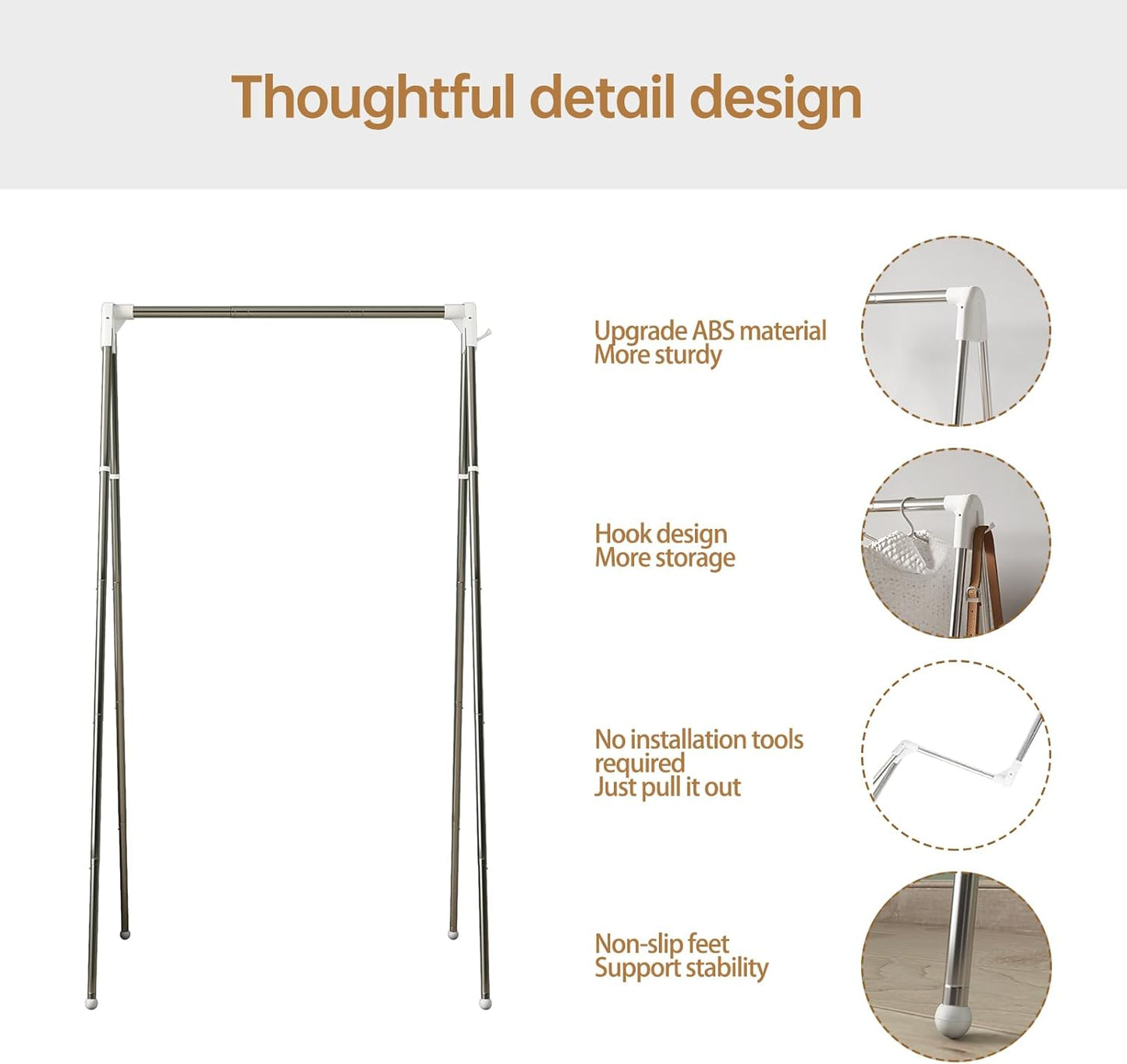 Clothes Drying Rack Foldable, Stainless Steel Portable Clothes Rack Collapsible, Folding Clothes Rack for Indoor & Outdoor, Portable Clothes Airer for Travel (with Hooks)