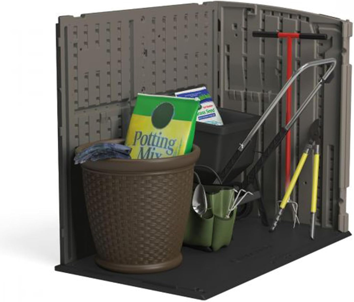 Suncast Outdoor Storage Shed for Backyard and Garden, Horizontal, 4' x 2.5', Stoney Grey - Portable Utility Deck and Cabinet for Tools, Equipment, and Garbage