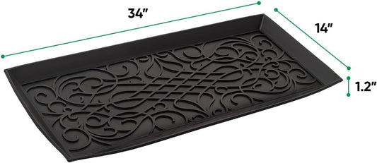 Superio Rubber Boot & Shoe Tray, 34 x 14 x 2 Rectangle, Heavy Duty, Protects Floors from Water and Dirt, Waterproof for All Weather Indoor Outdoor Use, Black (2)