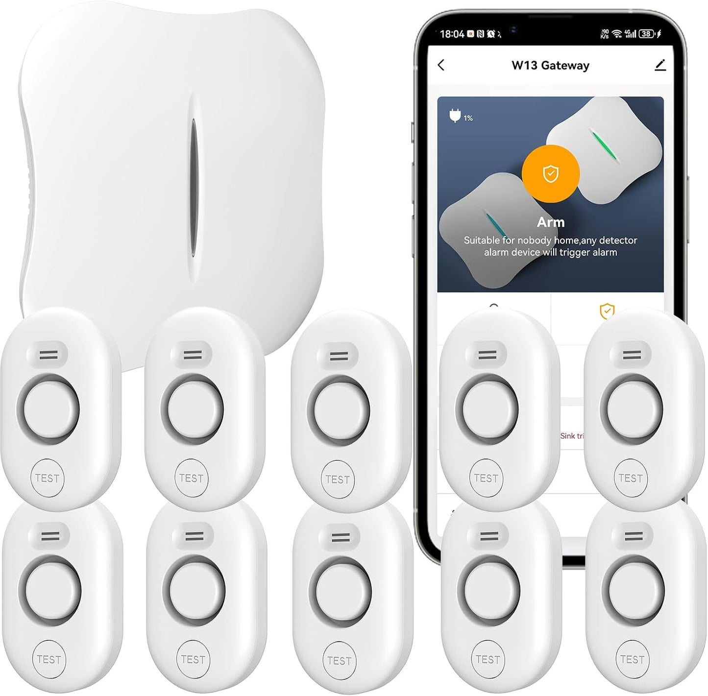 WiFi Water Leak Detector for Home with App Notification, 1 2.4Ghz Gateway + 6 WD61 Sensor, 120dB Water Flood/Drip Alarm for Basement/Kitchen/Bathroom/Toilet/Laundry Room,Sink/Pipe/Faucet Leakage Alert