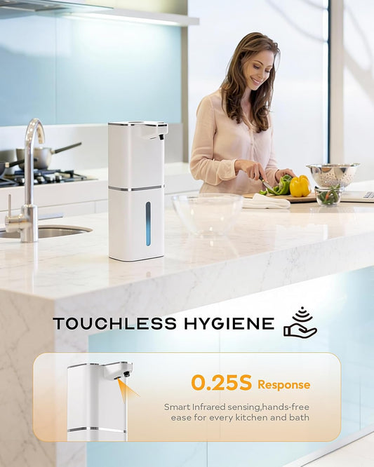 Automatic Foaming Soap Dispenser Touchless, 6-Level Adjustable,13.5oz/400ml Rechargeabled Wall Mounted Smart for Bathroom and Kitchen Dish Soap,White