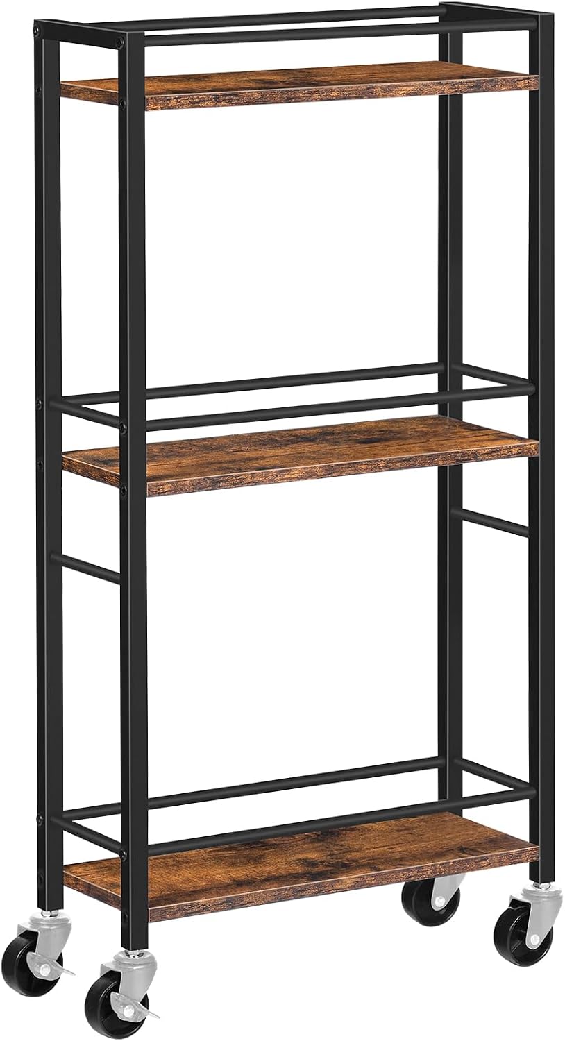 MAHANCRIS Slim Rolling Cart, Mobile Kitchen Cart on Wheels, Narrow Storage Cart for Small Space, Small Bar Cart, for Bathroom, Laundry, Living Room, Black RCHB1501