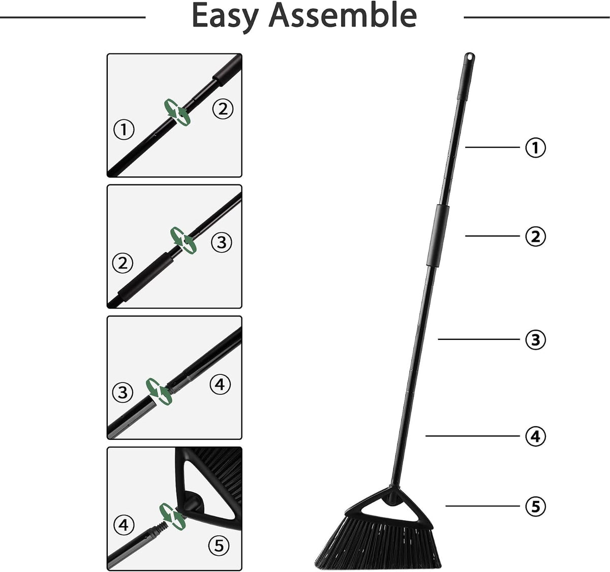 Eyliden Commercial Angle Broom and Dustpan Combo with Long Handle and Lid | High Capacity, Upright Locking Mechanism, Windproof Outdoor Dustpan and Broom Combo for Garden Yard Patio Commercial Garage