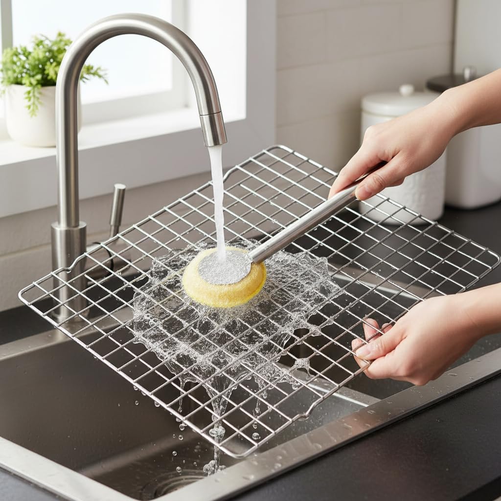 Oven Racks Clean Brush, Cast Iron Wok Skillet Scrubber Brush Non-Scratch, Long Handle, Heat-Resistant Kitchen Cleaning Brush for Wok,Pan, Indoor Grates, Pans, Oven Racks, Cook Rack, Dish