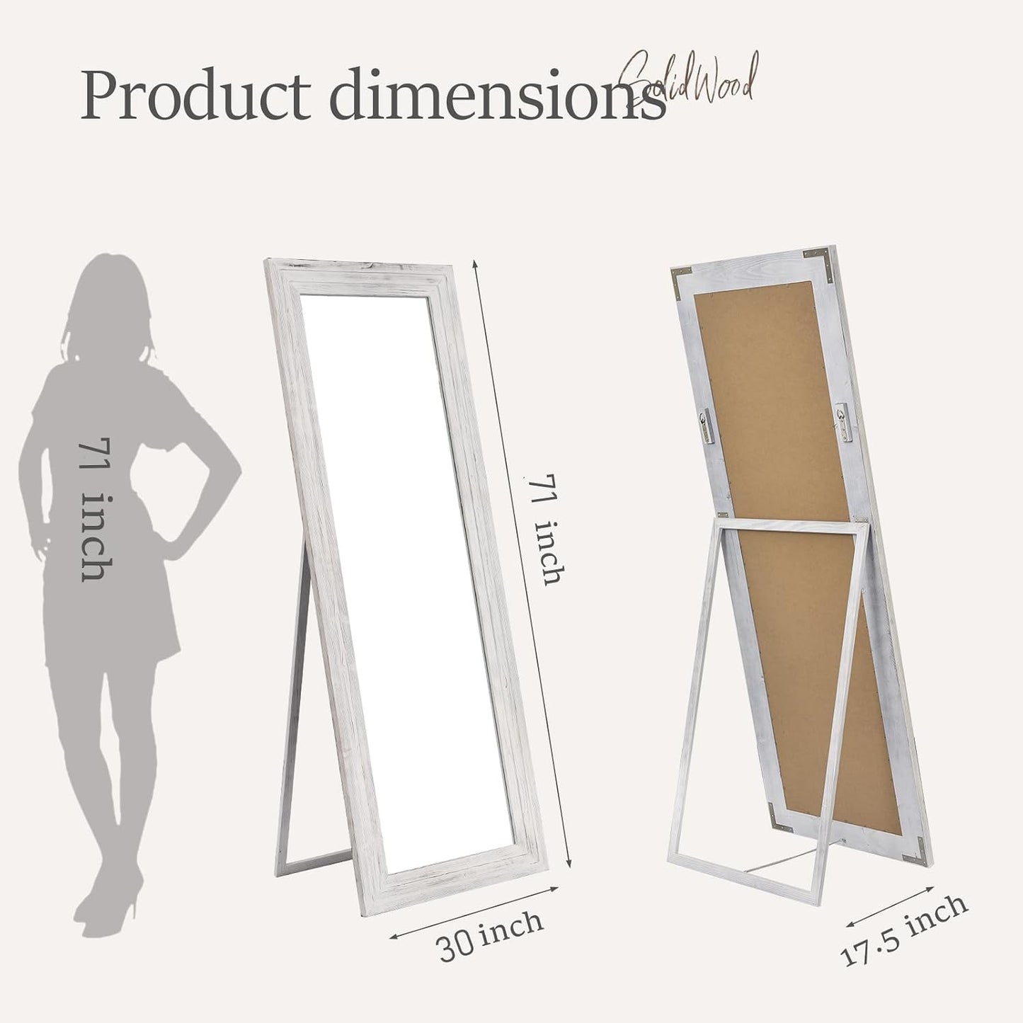 Full Body Mirror with Wooden Frame,Full Length Standing Floor Mirror for Farmhouse, Bathroom, Bedroom Decor, Hanging or Leaning Wall-Mounted,Brown