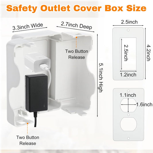 Tellegloww 4 Pack Safety Outlet Cover Box Wall Outlet Cover for Baby Proofing Extra Large Electrical Plugs and Adapters Receptacle Box Receptacle Protector with Childproof Lock & Cable Management