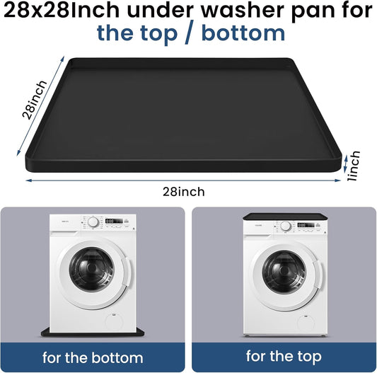 28x28 Large Thickened Silicone Washing Machine Drain Pan | 1" Raised Edge Washing Machine Tray, Non-Slip Washing Machine Pan for Under Washer and Dryer (Black)